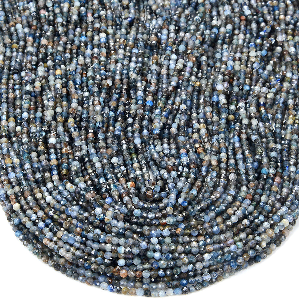 AA Natural Blue Kyanite Faceted 3mm 4mm 5mm Round Beads 15.5