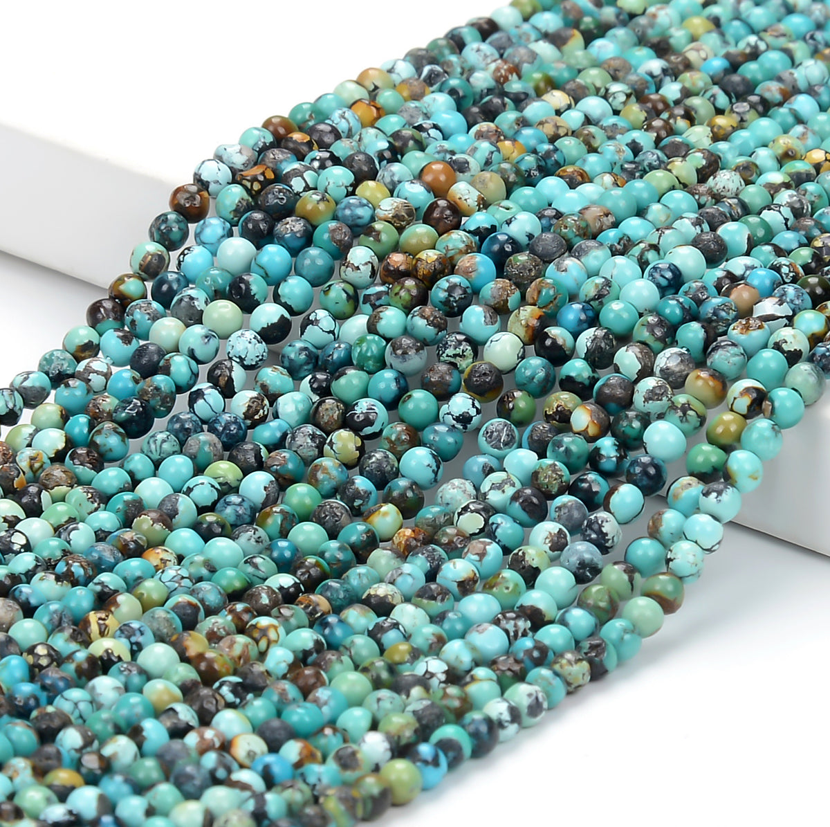Turquoise, Natural, Round 3mm Beads on 16-inch Strands –