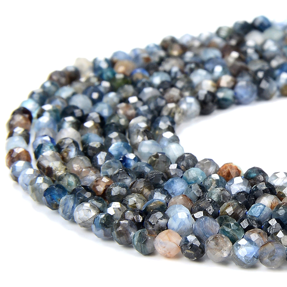 AA Natural Blue Kyanite Faceted 3mm 4mm 5mm Round Beads 15.5