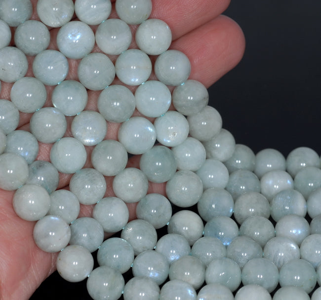 9-10MM Green Moonstone Gemstone Grade AA Round Loose Beads 15.5 inch Full  Strand (80003478-A80)