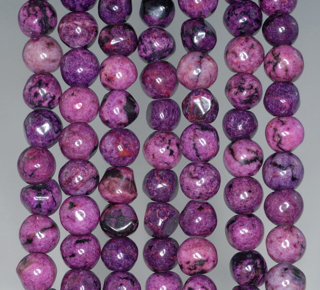 Natural Purple Jasper Gemstone Round Loose Beads on a 15.5 Strand