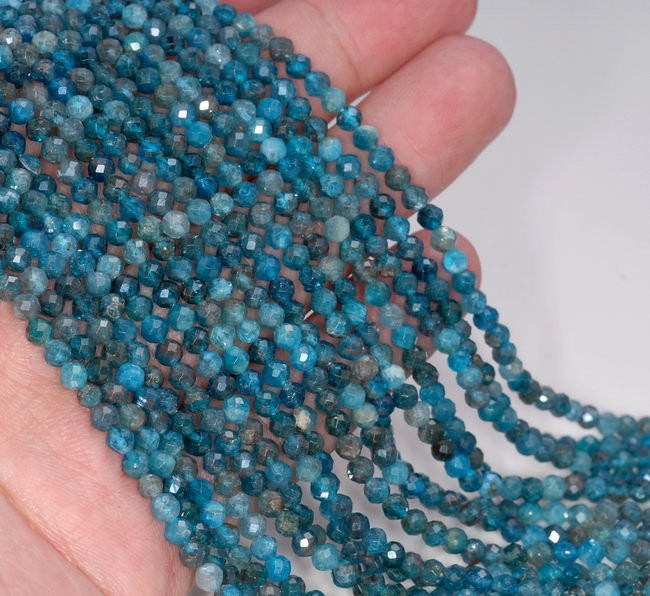 Natural Neon Blue Apatite Gemstone Faceted Rondelle Craft Beads Strand 14  3mm