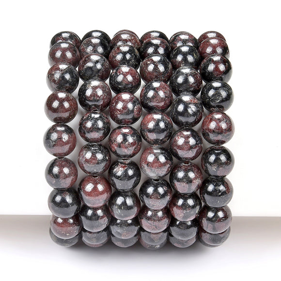 Natural Garnet In Black Tourmaline Gemstone Round Bracelet 8MM 10MM 7.5 inch Strand (S20)