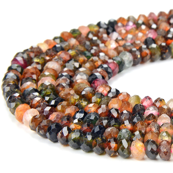 Natural Multi Color Tourmaline Gemstone Grade A Micro Faceted Rondelle 4X2MM Loose Beads (P87)