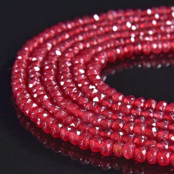 Ruby Red Jade Gemstone Faceted Rondelle 3X2MM 4X3MM Loose Beads 13.5 inch Full Strand (P108)