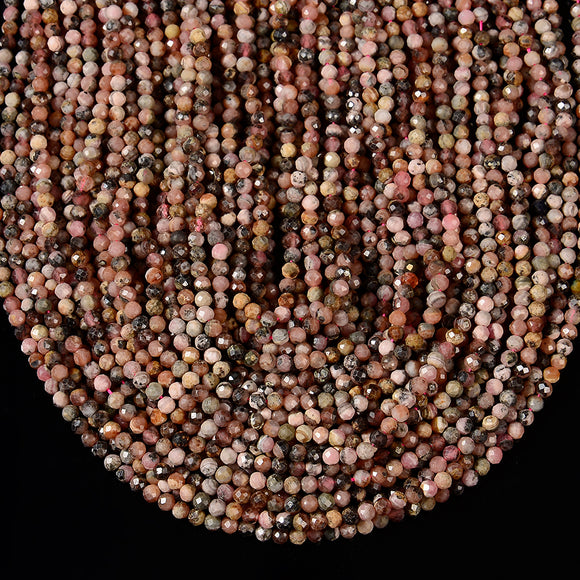 Natural Argentina Rhodochrosite Gemstone Micro Faceted Round 4MM 5MM Loose Beads 15 inch Full Strand (P111)