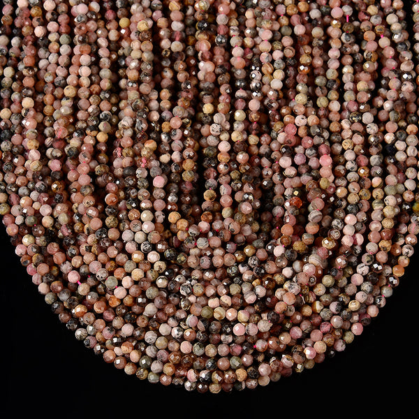 Natural Argentina Rhodochrosite Gemstone Micro Faceted Round 4MM 5MM Loose Beads 15 inch Full Strand (P111)