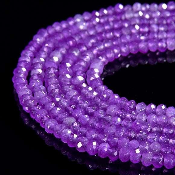 Purple Jade Gemstone Faceted Rondelle 4X3MM Loose Beads 13.5 inch Full Strand (80019516-P108)