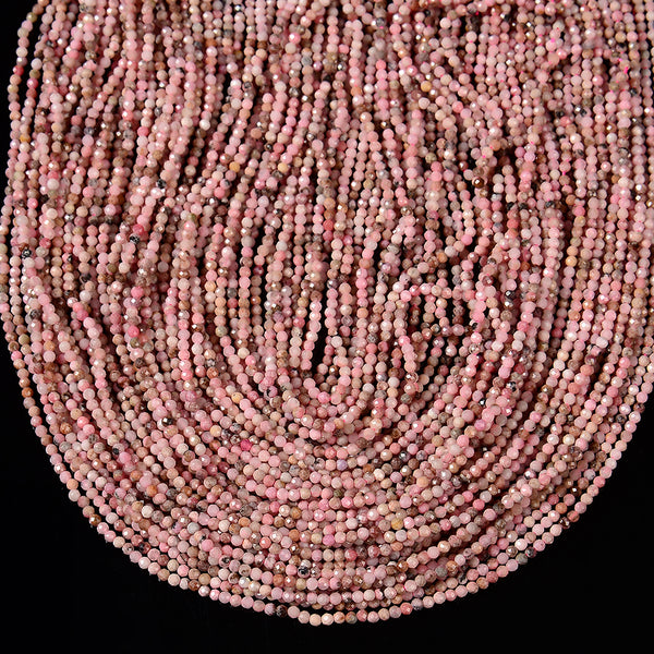 Natural Rhodonite Gemstone Micro Faceted Round 2MM 4MM Loose Beads 15 inch Full Strand (P111)