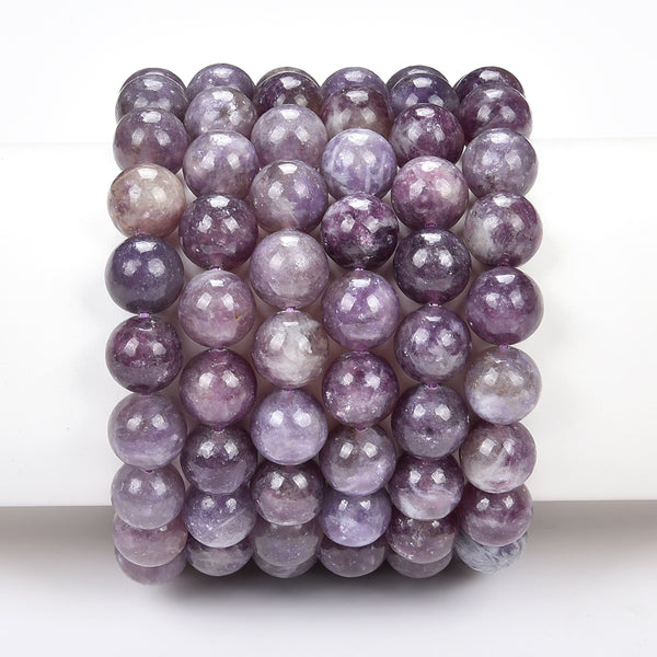 Natural Purple Tourmaline In Lepidolite Gemstone Round Bracelet 8MM 10MM 7.5 inch Strand (S22)