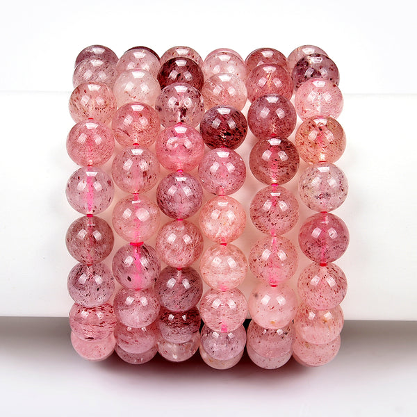 Natural Strawberry Quartz Gemstone Round Bracelet 7MM 8MM 10MM 7.5 inch Strand (S21)