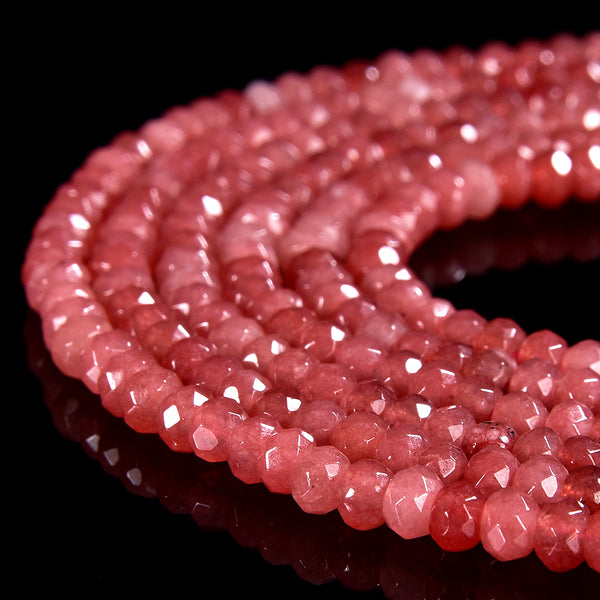 Cherry Red Jade Gemstone Faceted Rondelle 3X2MM 4X3MM Loose Beads 13.5 inch Full Strand (P107)