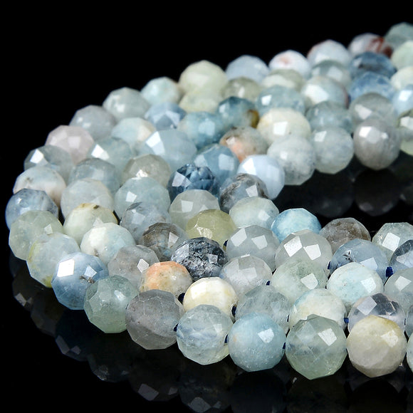 Natural Aquamarine Gemstone Grade A Micro Faceted Round 6MM Loose Beads (P94)