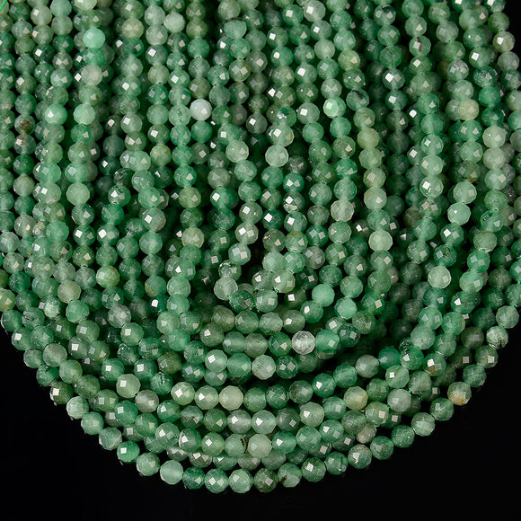 Natural Green Aventurine Gemstone Micro Faceted Round 6MM Loose Beads 15 inch Full Strand (80019670-P111)