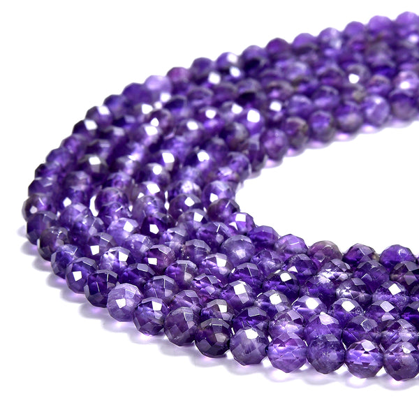 Natural Amethyst Gemstone Grade AAA Micro Faceted Round 4MM Loose Beads 15 inch Full Strand (80019461-P104)