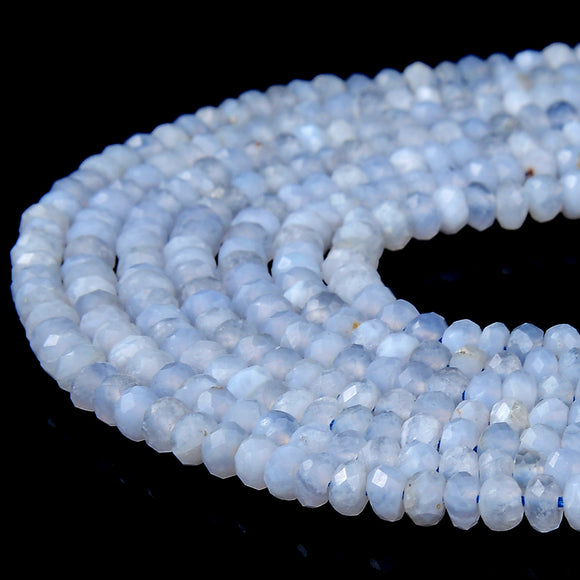 Natural Chalcedony Blue Lace Agate Gemstone Grade AA Micro Faceted Rondelle 4X3MM Loose Beads (P87)