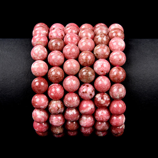 Natural Norwegian Thulite Gemstone Round Bracelet 8MM 10MM 7.5 inch Strand (S27)