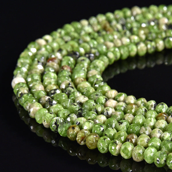 Apple Green Granite Gemstone Faceted Rondelle 4X3MM Loose Beads 13.5 inch Full Strand (80019531-P109)