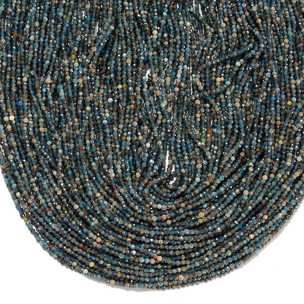 Natural Blue Apatite Gemstone Micro Faceted Round 2MM Loose Beads 15 inch Full Strand (80019843-P113)