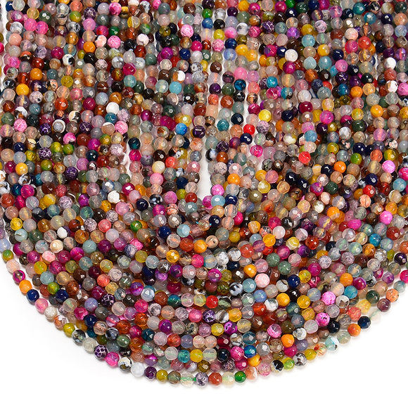 Multi Color Agate Gemstone Faceted Round 4MM Loose Beads 15 inch Full Strand (80019669-P111)