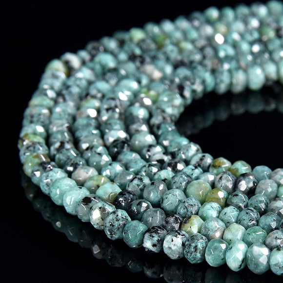 Turquoise Green Granite Gemstone Faceted Rondelle 4X3MM Loose Beads 13.5 inch Full Strand (80019530-P109)