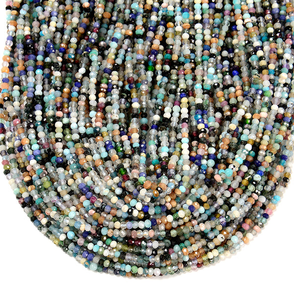 Natural Multi Color Galaxy Mix Stones Gemstone Micro Faceted Rondelle 3X2MM Loose Beads 15 inch Full Strand (80019844-P113)