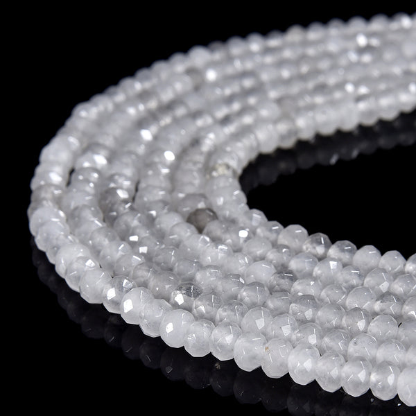 White Jade Gemstone Faceted Rondelle 3X2MM 4X3MM Loose Beads 13.5 inch Full Strand (P108)