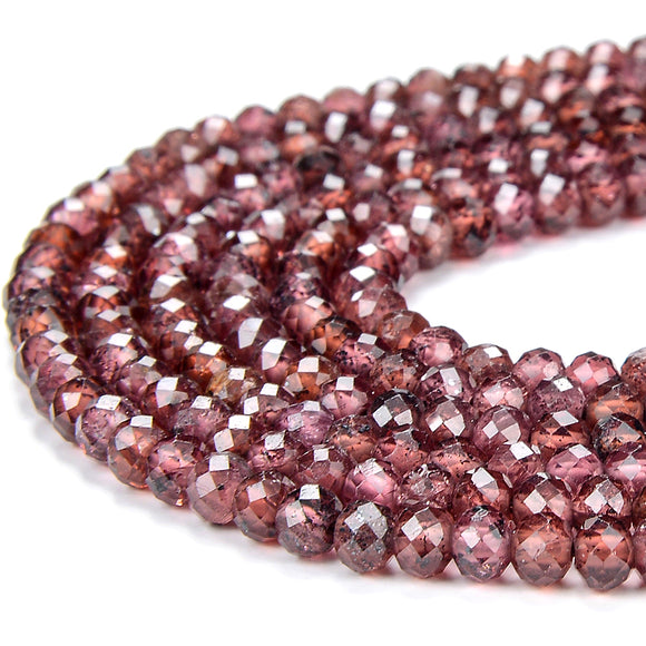 Natural Red Garnet Gemstone Grade AA Micro Faceted Rondelle 4X3MM Loose Beads (P88)