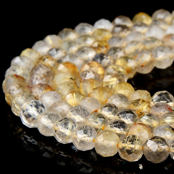 Natural Golden Rutilated Quartz Gemstone Grade AA Micro Faceted Round 5MM Loose Beads 15 inch Full Strand (80018443-P101)