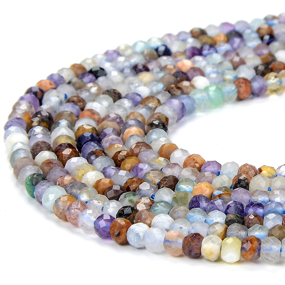 Natural Multi Color Fluorite Gemstone Grade AA Micro Faceted Rondelle 3X2MM Loose Beads (P88)