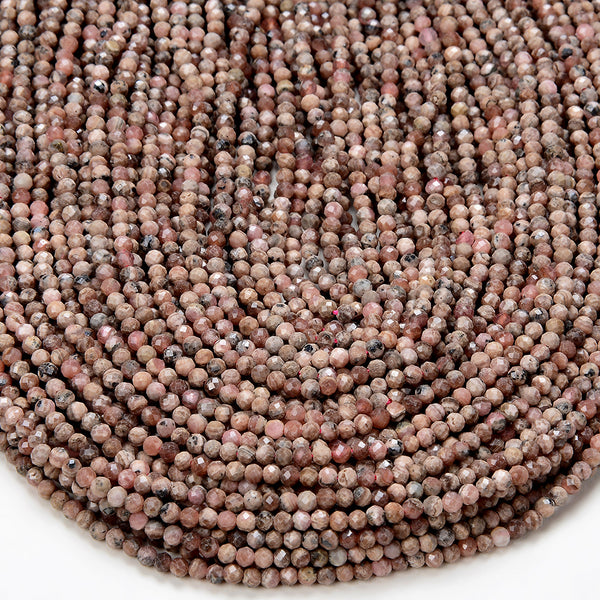 Natural Argentina Rhodochrosite Gemstone Micro Faceted Round 2MM Loose Beads 15 inch Full Strand (80019842-P113)