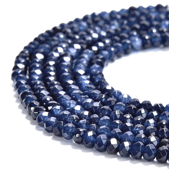 Dark Blue Jade Gemstone Faceted Rondelle 4X3MM Loose Beads 13.5 inch Full Strand (80019522-P108)