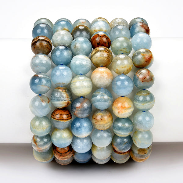 Natural Argentina Lemurian Aquatine Calcite Gemstone Round Bracelet 8MM 10MM 7.5 inch Strand (S21)