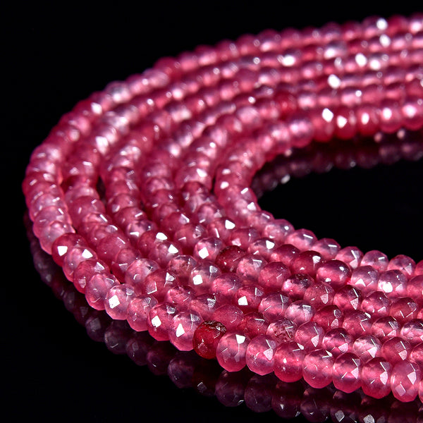 Ruby Red Jade Gemstone Faceted Rondelle 4X3MM Loose Beads 13.5 inch Full Strand (80019525-P109)