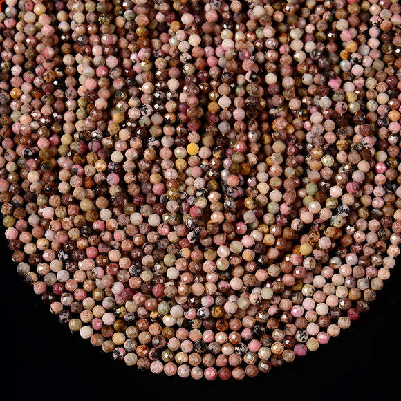 Natural Rhodonite Gemstone Micro Faceted Round 4MM Loose Beads 15 inch Full Strand (80019668-P111)