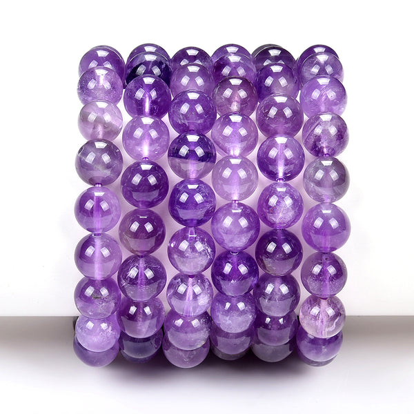 Natural Amethyst Gemstone Round Bracelet 8MM 10MM 7.5 inch Strand (S23)