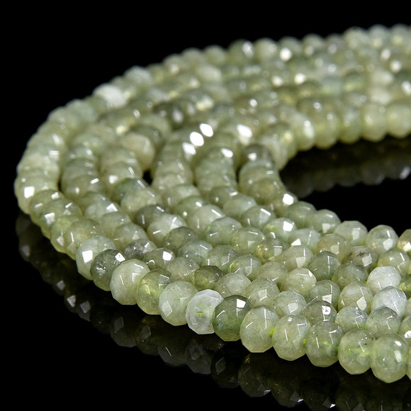 Olive Green Jade Gemstone Faceted Rondelle 4X3MM Loose Beads 13.5 inch Full Strand (80019523-P109)