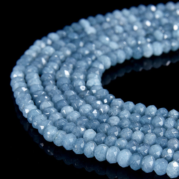 Aquamarine Blue Jade Gemstone Faceted Rondelle 4X3MM Loose Beads 13.5 inch Full Strand (80019533-P109)