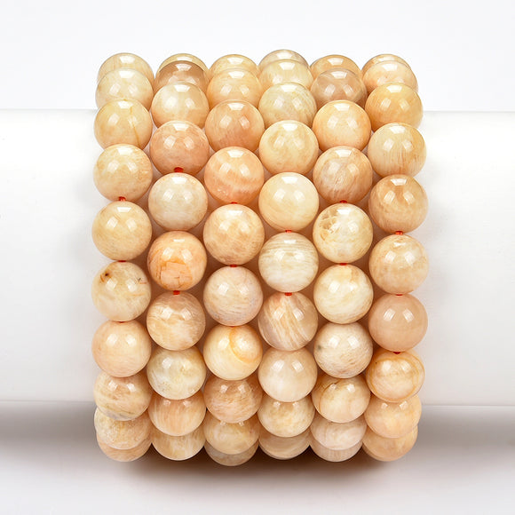 Natural Yellow Feldspar Sunstone Gemstone Round Bracelet 8MM 10MM 7.5 inch Strand (S22)