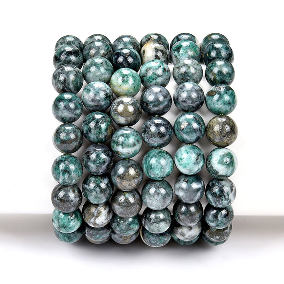 Natural Pyrite in Green Jade Gemstone Round Bracelet 8MM 10MM 7.5 inch Strand (S20)