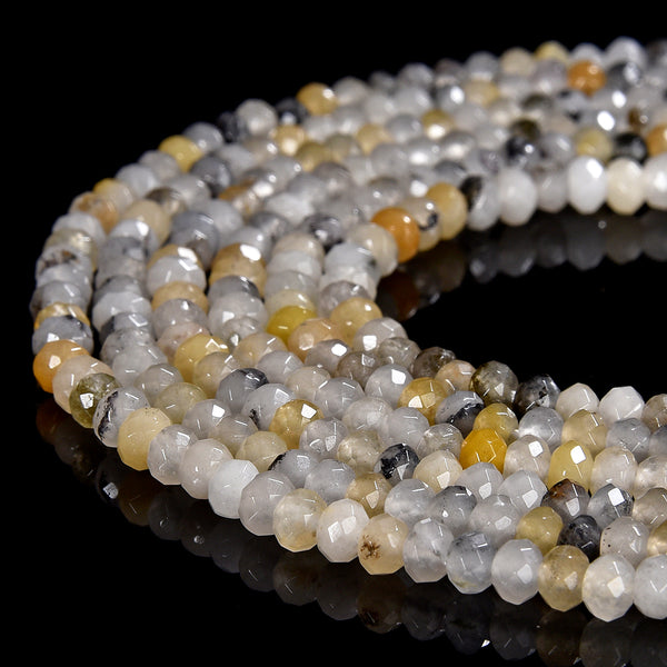 Yellow Gray Jade Gemstone Faceted Rondelle 4X3MM Loose Beads 13.5 inch Full Strand (80019528-P109)