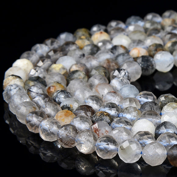 Natural Phantom Rutilated Quartz Gemstone Grade A Micro Faceted Round 6MM Loose Beads (P101)