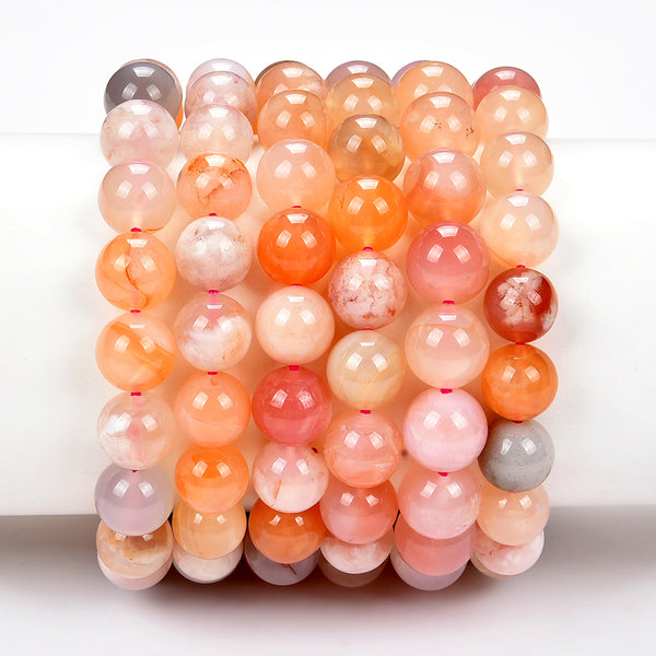 Natural Mozambique Carnelian Agate Gemstone Round Bracelet 8MM 10MM 7.5 inch Strand (S21)