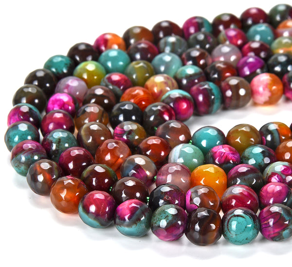 Rainbow Agate Gemstone Faceted Round 8MM Loose Beads (D552)