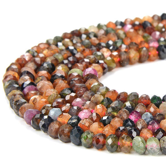 Natural Multi Color Tourmaline Gemstone Grade AA Micro Faceted Rondelle 4X2MM Loose Beads (P87)