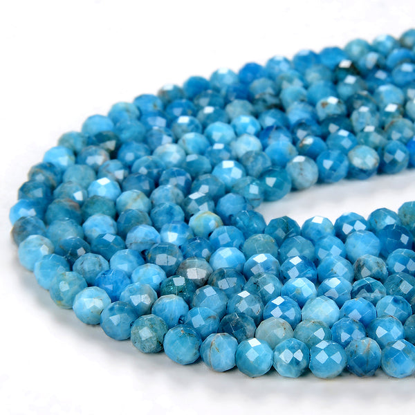 4MM Ocean Blue Natural Apatite Gemstone Grade AAA Micro Faceted Round Loose Beads 15.5 inch Full Strand (80009014-P13)