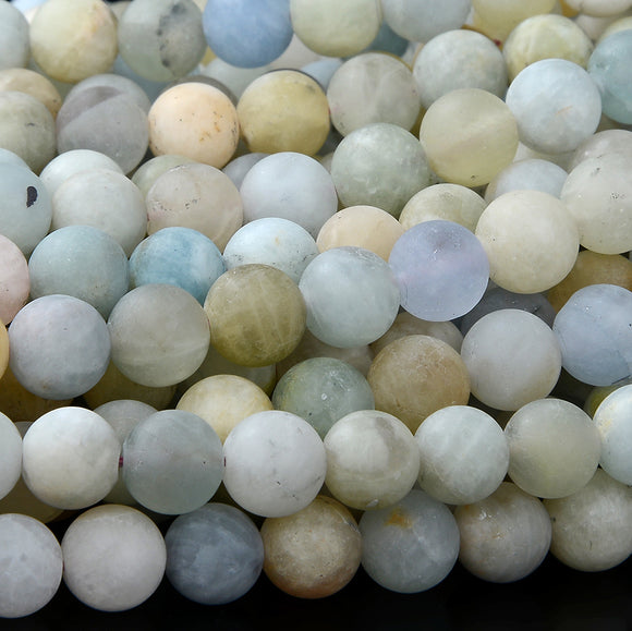 8MM Matte Beryl Aquamarine Gemstone Round Loose Beads (D162)