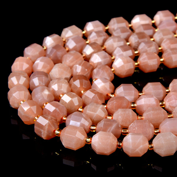 6MM Natural Sunstone Gemstone Faceted Prism Double Point Cut Loose Beads (D38)