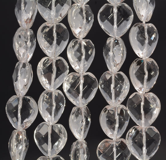 14X14mm White Rock Crystal Quartz Gemstone Grade AAA Faceted Heart Loose Beads 16 inch Full Strand (90187602-701 A)