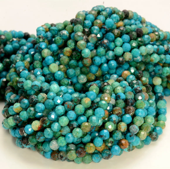 3.5mm Genuine Shattuckite Chrysocolla Gemstone Grade Aaa Micro Faceted Round Loose Beads 15 Inch Full Strand (80007382-A193)